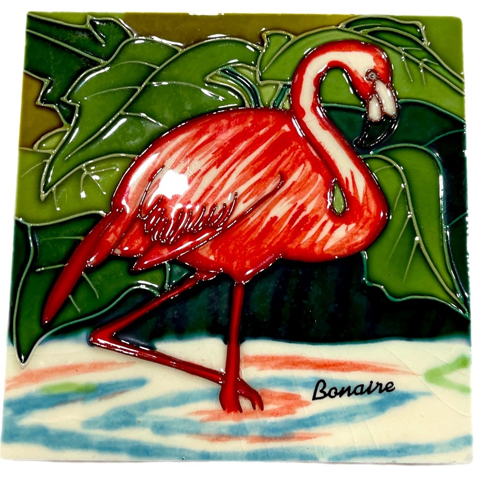 Bonair pink Flamingo glazed wall or tabletop Tile 8”